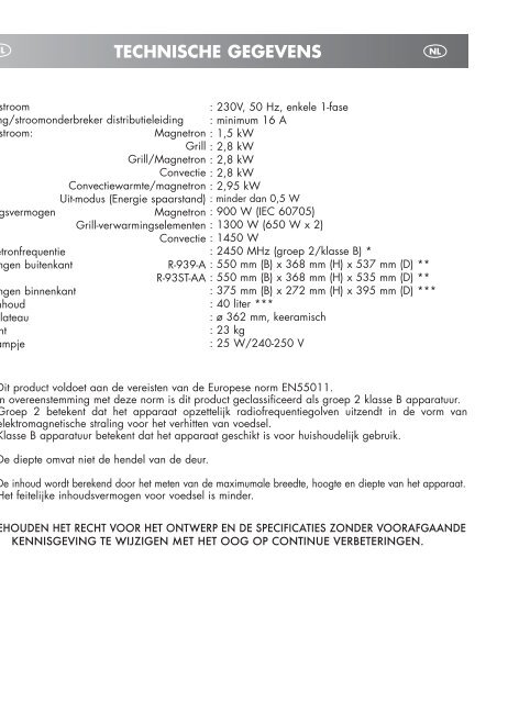 R-939-A/93ST-AA Operation-Manual DE FR NL - Sharp