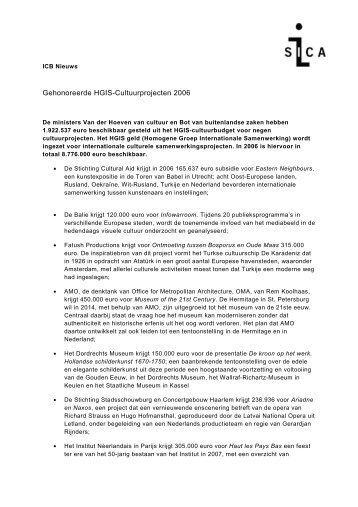 Gehonoreerde HGIS-Cultuurprojecten 2006 - Sica