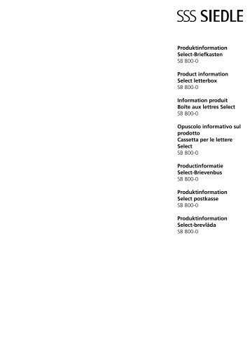 Produktinformation Select-Briefkasten SB 800-0 Product ... - Siedle