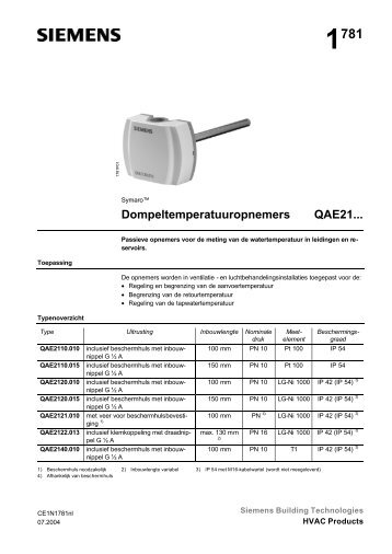 Dompeltemperatuuropnemers QAE21... - Siemens