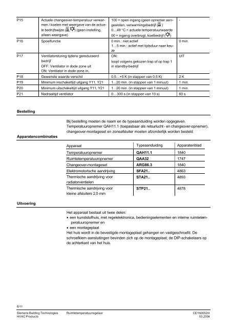 3052 Ruimtetemperatuurregelaar met LCD RDF20 - Siemens