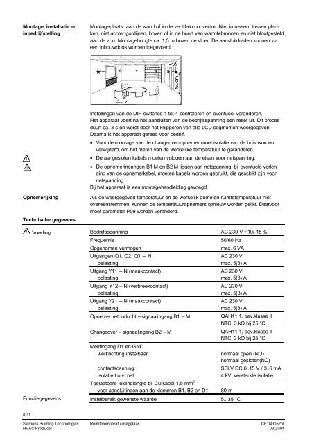 3052 Ruimtetemperatuurregelaar met LCD RDF20 - Siemens