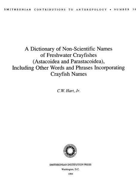 A Dictionary of Non-Scientific Names of Freshwater Crayfishes ...