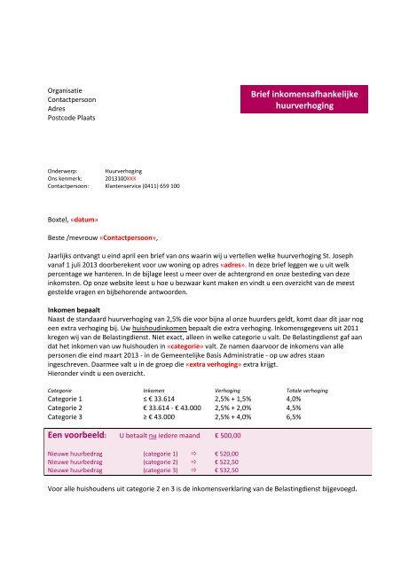 brief huurverhoging garagebox Voorbeeld huurovereenkomst garagebox