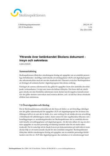 Yttrande över betänkandet Skolans dokument ... - Skolinspektionen