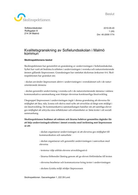 Namnge dokumentet - Skolinspektionen