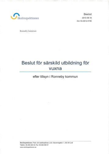 Särskild utbildning för vuxna i Ronneby kommun ... - Skolinspektionen