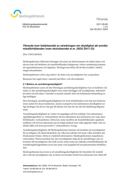 SOU 2011:33 - Skolinspektionen