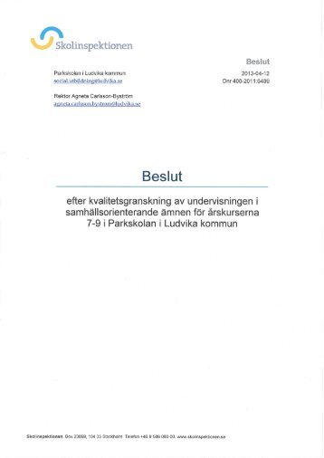 Beslut - Skolinspektionen
