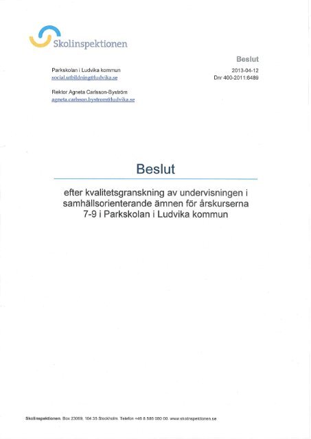 Beslut - Skolinspektionen