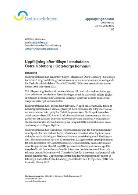 Stadsdelen Östra Göteborg i Göteborgs kommun ... - Skolinspektionen