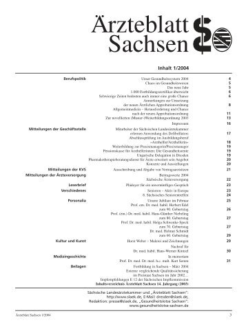 Ärzteblatt Sachsen 01/2004 - Sächsische Landesärztekammer