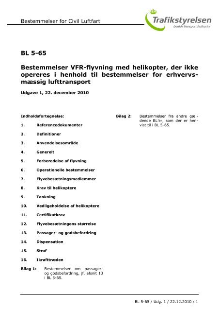 BL 5-65, 1. udgave af 22. december 2010 - Trafikstyrelsen