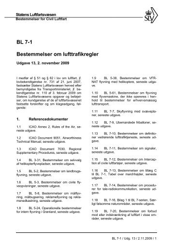 BL 7-1 Bestemmelser om lufttrafikregler