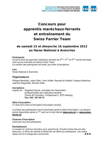 Concours pour apprentis maréchaux-ferrants et entraînement ... - SMU