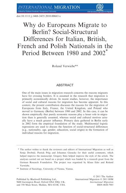 Why do Europeans Migrate to Berlin? SocialStructural Differences ...