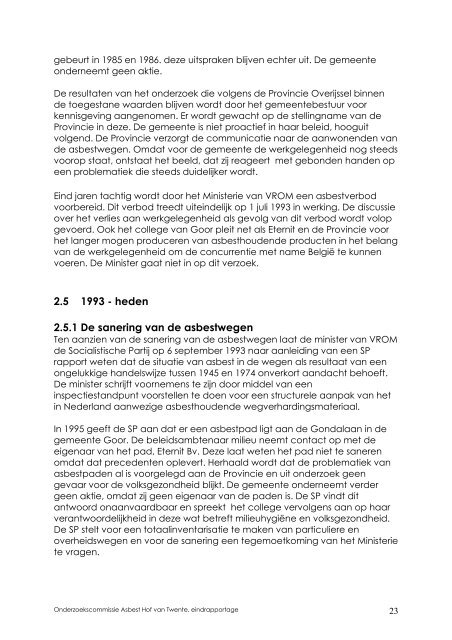Rapport Biesheuvel Over asbest in Goor, Hof van Twente - Sp
