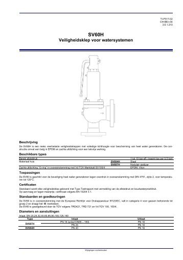 SV60H - Veiligheidsklep voor watersystemen - Spirax Sarco