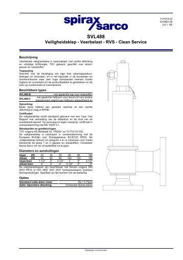 SVL488 - Veiligheidsklep - Veerbelast - RVS - Clean ... - Spirax Sarco