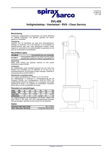 SVL488 - Veiligheidsklep - Veerbelast - RVS - Clean ... - Spirax Sarco