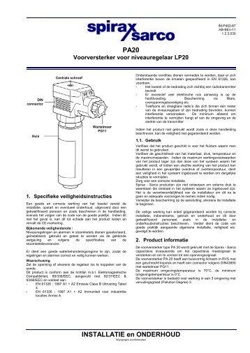 PA20 INSTALLATIE en ONDERHOUD - Spirax Sarco