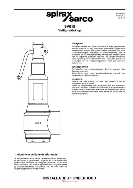 SV615 INSTALLATIE en ONDERHOUD - Spirax Sarco