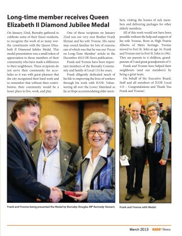 Long-time member Frank Slyman receives Queen Elizabeth II Diamond Jubilee Medal