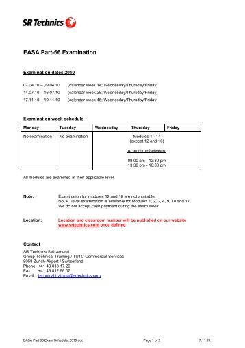 EASA Part 66 Exam Schedule_2010 - SR Technics