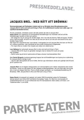 JACQUES BREL - MED RÄTT ATT DRÖMMA! - Stockholms ...