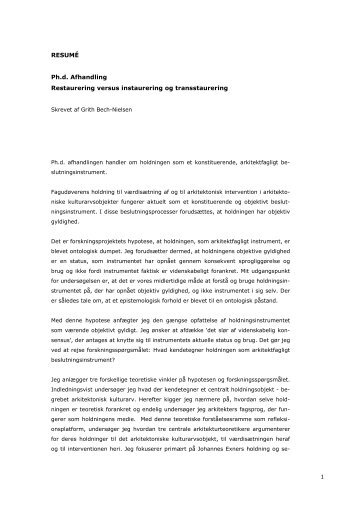 RESUMÉ Ph.d. Afhandling Restaurering versus instaurering og ...