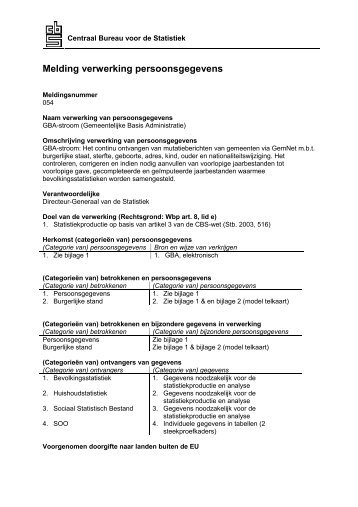 WBP: 054 GBA-stroom Gemeentelijke Basis Administratie - Cbs