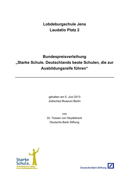 Lobdeburgschule Jena Laudatio Platz 2 Starke Schule
