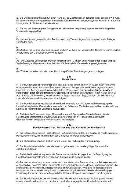 Lesefassung der Satzung über die Erhebung einer ... - Stadt Staßfurt