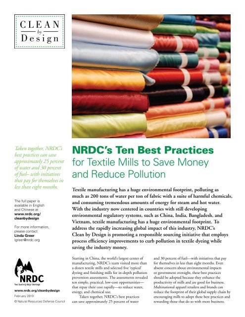 NRDC's Ten Best Practices for Textile Mills to Save Money and ...