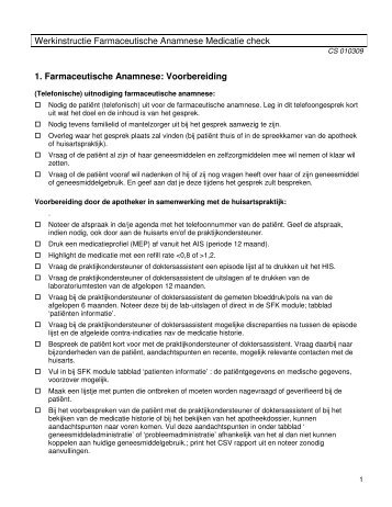 Werkinstructie Farmaceutische Anamnese Medicatie check 1 ...