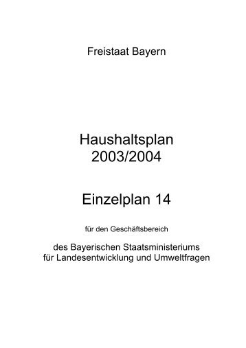 Einzelplan 14 - Bayerisches Staatsministerium der Finanzen - Bayern