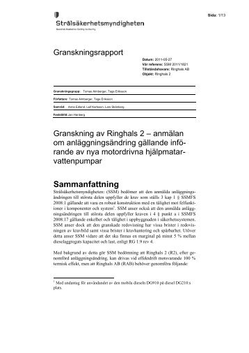 Granskning av Ringhals 2 – anmälan om anläggningsändring ...