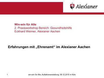 Erfahrungen mit âEhrenamtâ im Alexianer Aachen - Caritas NRW