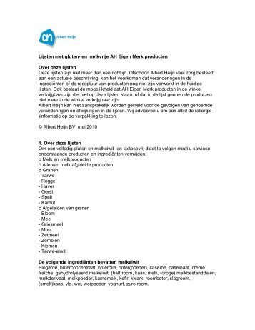 Lijsten met gluten- en melkvrije AH Eigen Merk producten Over deze ...