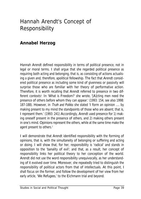 Hannah Arendt's Concept of Responsibility - University of Sussex