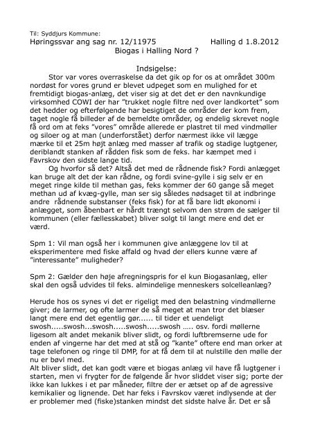 Høringssvar ang sag nr. 12/11975 Halling d 1.8.2012 Biogas i ...