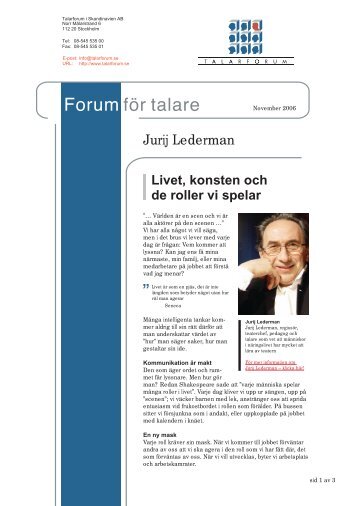 Jurij Lederman - Livet, konsten och de roller vi spelar - Talarforum