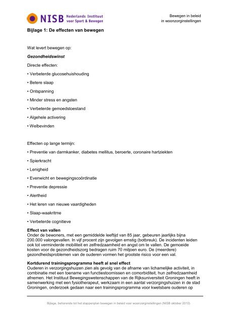 Bijlage 1 De effecten van bewegen (pdf,41.8 KB) - NISB