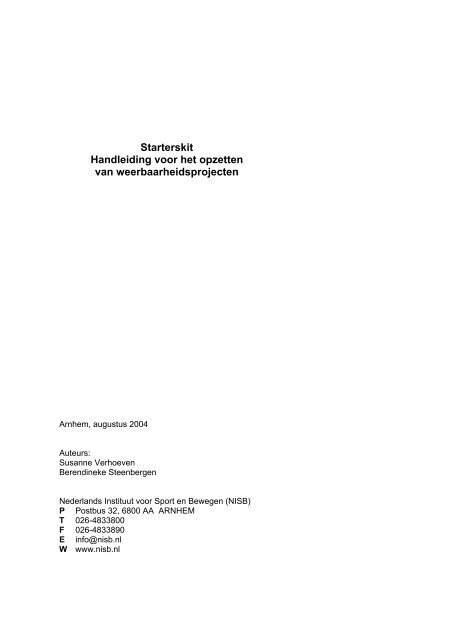 Starterskit Handleiding voor het opzetten van ... - NISB