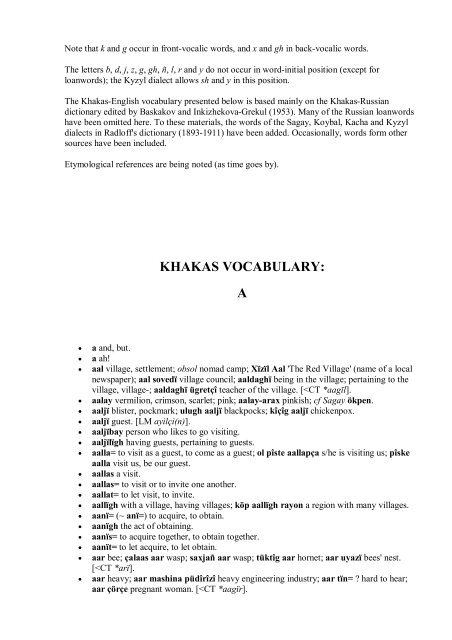 khakas vocabulary - Turuz.info