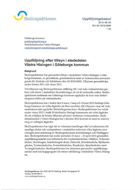 Stadsdelen Västra Hisingen i Göteborgs ... - Skolinspektionen