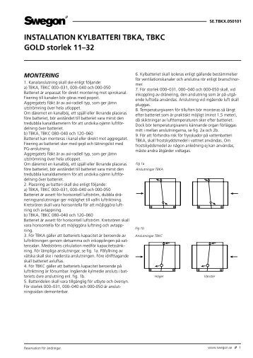 INSTALLATION KYLBATTERI TBKA, TBKC GOLD storlek ... - Swegon