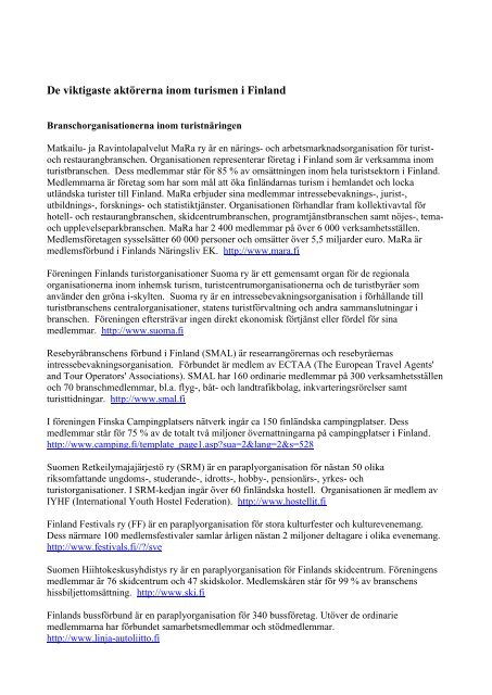 Centrala aktörer inom turismen i Finland (pdf)