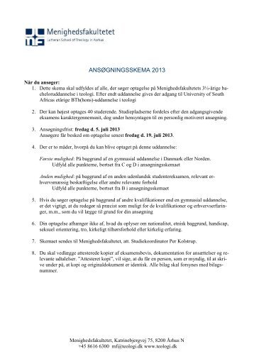 Hent ansøgningsskema - Menighedsfakultetet