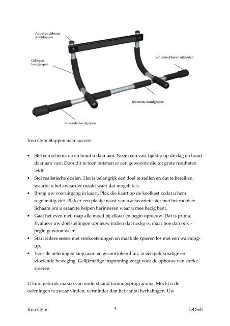 Iron Gym Gebruiksaanwijzing (Nederlands) - Tel Sell